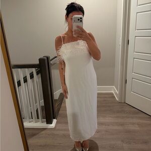 Elliatt White Midi Dress with Feather Detail